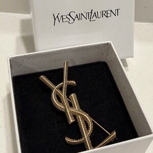 Yves Saint Laurent Gold-Tone Logo Pin
